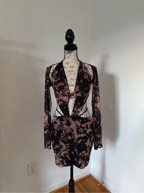 EGO Black and Taupe Plunge Cutout Mini Dress with matching Bolero